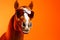 portrait funny background sunglasses goggles horse colourful fun smile animal pastel. Generative AI.