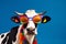 portrait funny character animal colourful head cute cow sunglasses face. Generative AI.