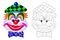 Portrait of funny clown. Colorful and black and white page for baby coloring book. Worksheet for children and adults.