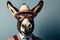 Portrait funny donkey in suit and glasses on background. Anthropomorphic animals concept