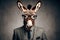 Portrait funny donkey in suit and glasses on background. Anthropomorphic animals concept