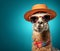 Portrait of funny llama ready for summer vacations wearing straw hat and sunglasses with surprised expression