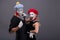 Portrait of funny mime couple with white faces and