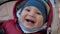 Portrait Of Funny Smiling Little Baby In Warm Clothes On Walk
