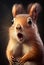 Portrait of a funny very surprised squirrel. AI generated