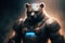 Portrait of futuristic mechanical bear warrior. Abstract grizzly bear. Steampunk style animal. Generative AI