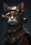 Portrait of a futuristic steampunk cat. A cyberpunk cat in the future in a fantasy world.