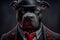 Portrait of a gangster dog in stylish clothes. AI generated