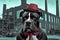 Portrait of a gangster dog in stylish clothes. AI generated
