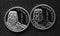 The portrait of genghis khan on a mongolian silver coin