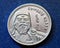 The portrait of genghis khan on a mongolian silver coin