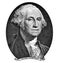 Portrait George Washington cut on 1 dollar banknote isolated on white background