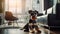 Portrait of a German Jagd Terrier dog in an apartment, home interior, love and care, maintenance. Modern