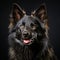 portrait of a german shepherd dog on a black background