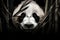 Portrait of Giant panda bear in bamboo forest, black and white tone, Face of a panda chewing on bamboo, AI Generated