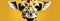 Portrait of giraffe with glasses on yellow monochrome background. Concept of vision. Creative design. Space for text
