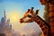 Portrait of a giraffe. Safari, colorful magic giraffe, cartoon style painting. Generative ai art illustration