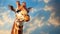 Portrait of giraffe on sky background
