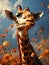 Portrait of a giraffe standing among trees and foliage, AI-generated.