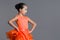 Portrait of a girl child 9-10 years old dancer. Sports ballroom dancing, latino.