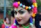 Portrait of a girl dressed to celebrate the famous holi in kolkata, india