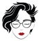 Portrait of a girl with glasses. Head of a beautiful girl. Face of a young woman with a female hairdo. Logo for the