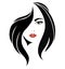 Portrait of a girl. Head of a beautiful girl. Face of a young woman with a female hairdo. Logo for the beauty salon.