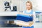 Portrait of a girl Laundry worker holding a clean towel