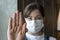 Portrait of a girl in a medical mask, stop coronavirus, selective focus