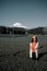 Portrait girl on Tea trees farm with Fuji Mountian view