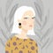 Portrait of a girl with white hair with patterned sweater and earrings, on gray plant background, vector illustration