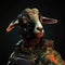 Portrait of a goat dressed in a tactical military outfit on a clean background. Farm animals. Illustration, Generative AI