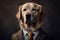 Portrait of a Golden Retriever dressed in a formal business suit