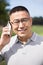 Portrait of golfer smiling and calling