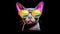 portrait of a gorgeous stylish trendy modern sphinx cat animal in stylish glasses. Black backgorund. Creative portrait in