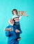 Portrait Grandpa and Grandson Playing with Toys Plane. Family Relationship Grandfather and Grandson. Male Family Concept