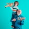 Portrait Grandpa and Grandson Playing with Toys Plane. Family Relationship Grandfather and Grandson. Male Family Concept