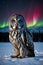 Portrait of a Great Grey Owl Amidst Northern Lights and Aurora Borealis