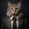 Portrait of a Grey Cat in a Grey Man\\\'s Suit