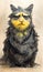 Portrait grey stray dirty cat, digital art, ai artwork, printable illustration
