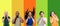 Portrait of group of emotional people on multicolored background