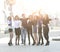 Portrait of group of happy friends on the street .