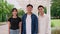 Portrait group of University students smiling standing at College. Happy young people smiling together looking at camera, Friends