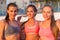 Portrait of group women friends standing together and smiling