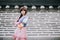 Portrait of Hanbok costume young woman in korean park