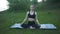 Portrait of happiness young woman practicing yoga on outdoors.Yoga and relax concept. Beautiful girl practice asana