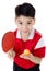 Portrait of Happy asian boy play table tennis