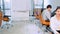 Portrait of happy Asian businesswoman arms crossed and smile in startup company office, business coworker working on computer