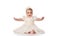 Portrait of a happy baby girl in festive clothes on a white background.