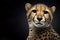 portrait of a happy cheetah isolated on black background with copy space. ai generative